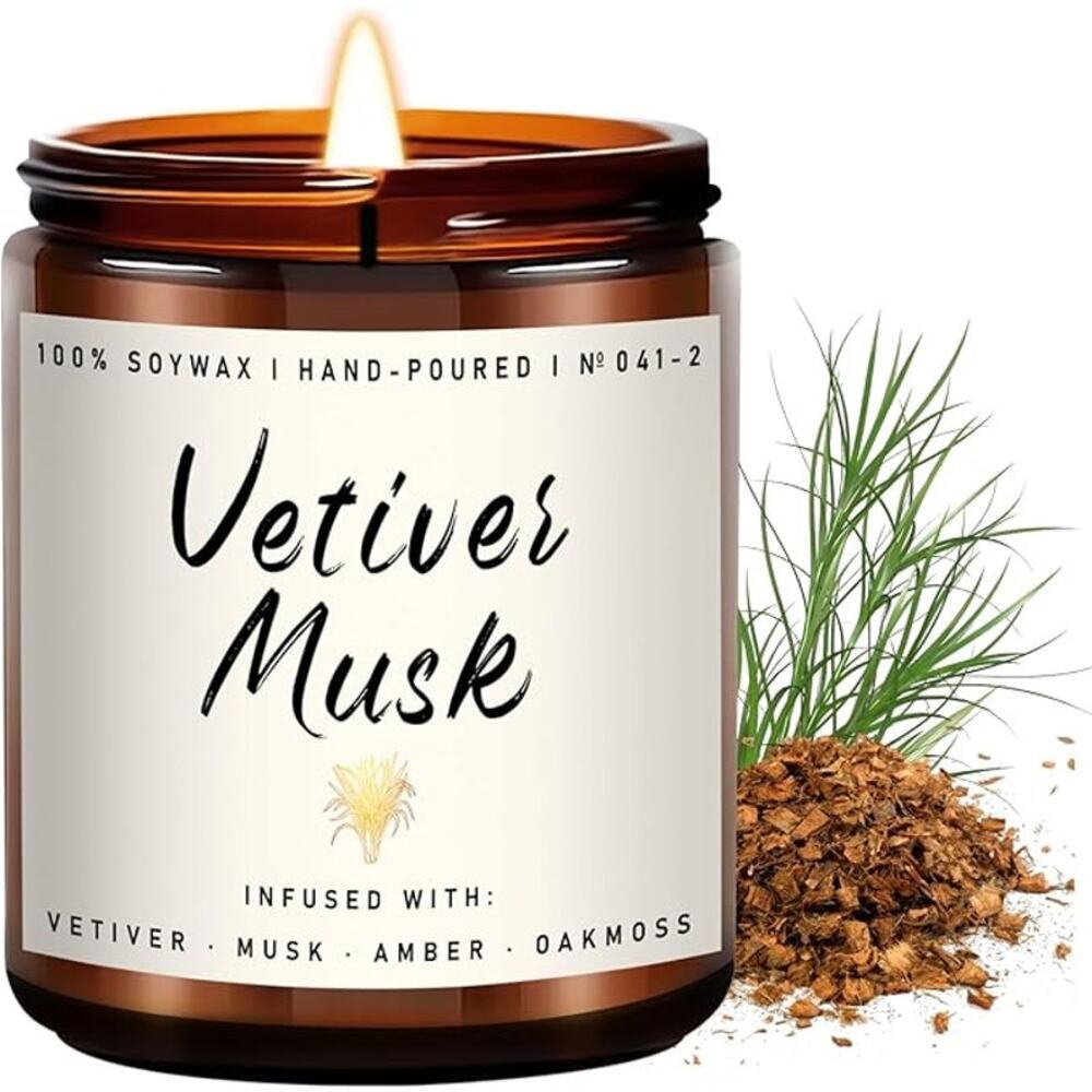 Auelife Vetiver Musk Scented Soy Candle 7oz Aromatherapy Home Gift